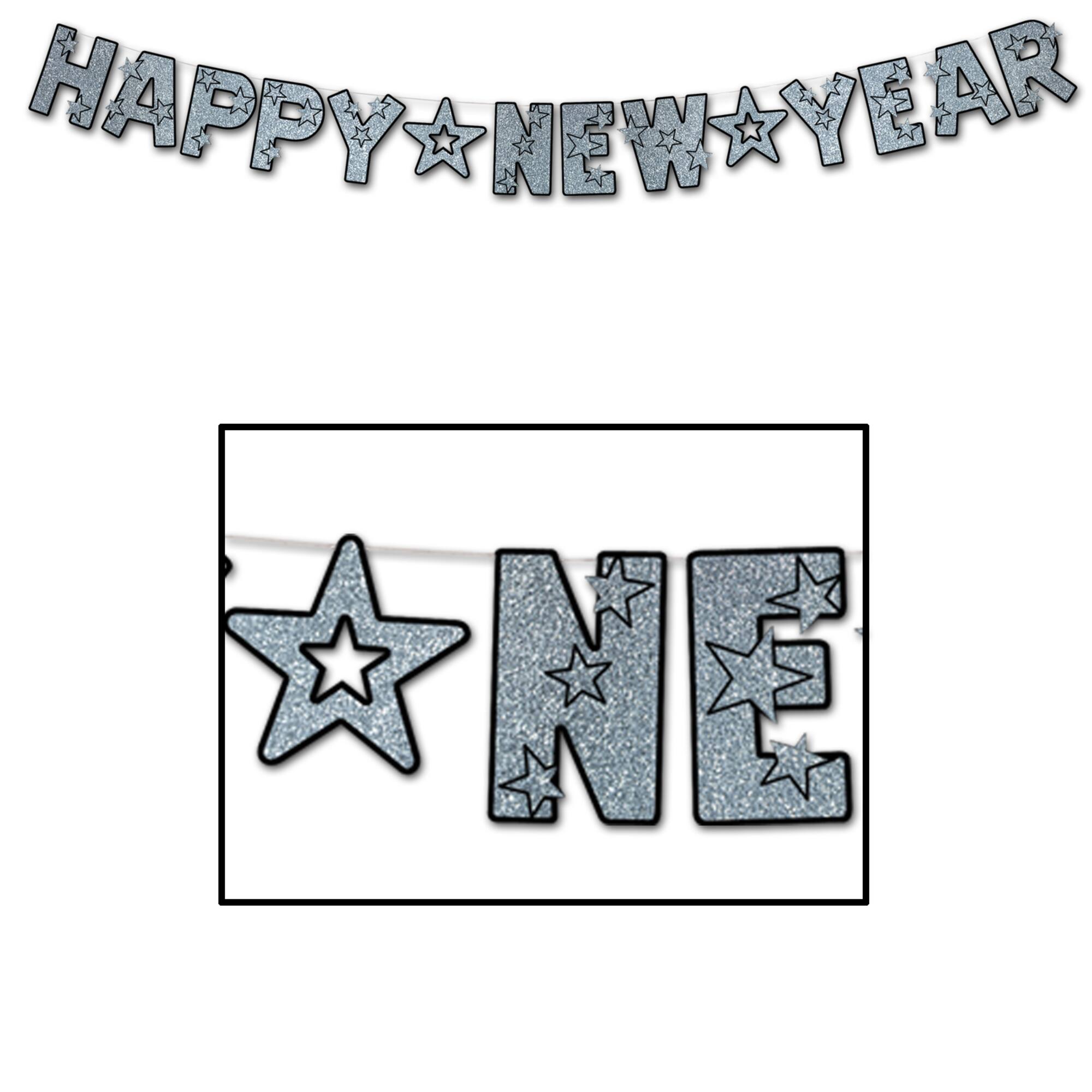 Beistle 8ft. Black & Silver Glittered Happy New Year Streamer
